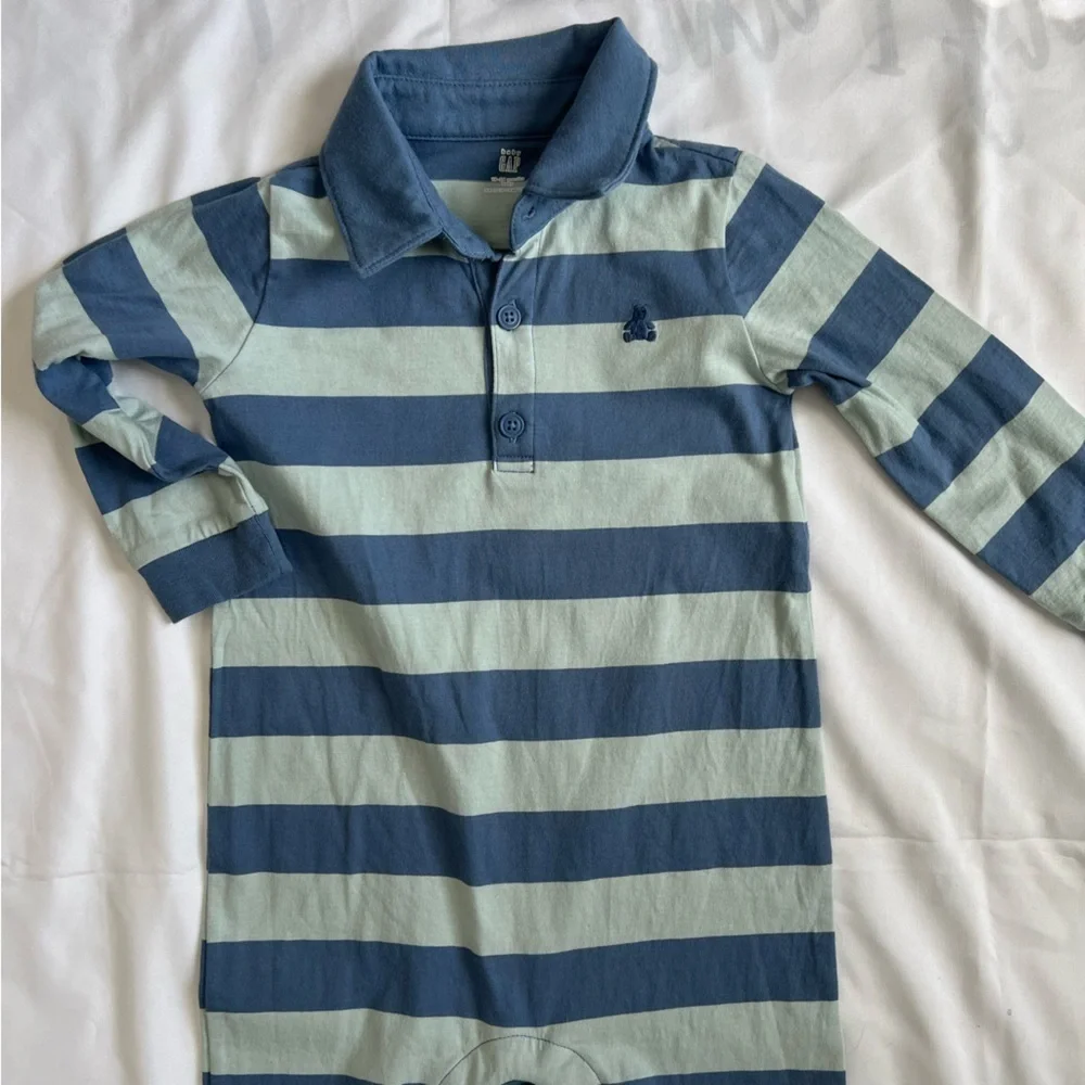 Baby GAP Blue Striped Long Sleeve One Piece Polo Size 18-24 Months